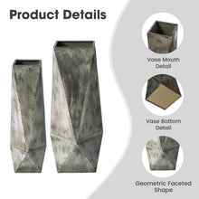 Load image into Gallery viewer, Set of 2 Metal Geometric Antique Silver Floor Vases
