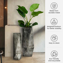 Load image into Gallery viewer, Set of 2 Metal Geometric Antique Silver Floor Vases