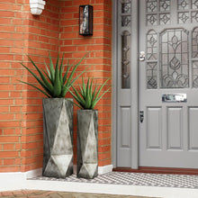 Load image into Gallery viewer, Set of 2 Metal Geometric Antique Silver Floor Vases