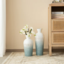 Load image into Gallery viewer, Set of 2 Abstract Ombre Aqua Metal Vases