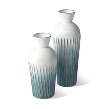 Load image into Gallery viewer, Set of 2 Abstract Ombre Aqua Metal Vases