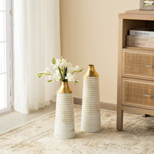 Load image into Gallery viewer, Set of 2 Modern White & Gold Stripes Metal Vases