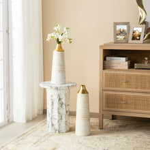 Load image into Gallery viewer, Set of 2 Modern White & Gold Stripes Metal Vases