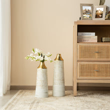Load image into Gallery viewer, Set of 2 Modern White & Gold Stripes Metal Vases