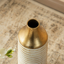 Load image into Gallery viewer, Set of 2 Modern White & Gold Stripes Metal Vases