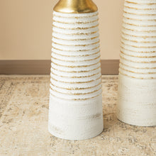Load image into Gallery viewer, Set of 2 Modern White & Gold Stripes Metal Vases
