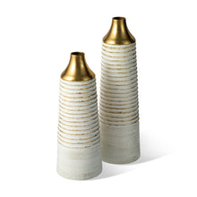 Load image into Gallery viewer, Set of 2 Modern White & Gold Stripes Metal Vases