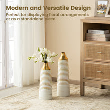 Load image into Gallery viewer, Set of 2 Modern White & Gold Stripes Metal Vases