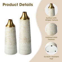 Load image into Gallery viewer, Set of 2 Modern White & Gold Stripes Metal Vases