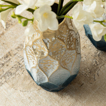 Load image into Gallery viewer, Set of 2 Abstract Ombre Blue and Gold Metal Vases