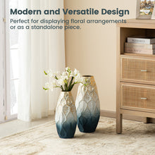 Load image into Gallery viewer, Set of 2 Abstract Ombre Blue and Gold Metal Vases