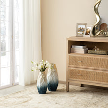 Load image into Gallery viewer, Set of 2 Abstract Ombre Blue and Gold Metal Vases