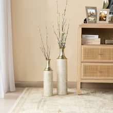 Load image into Gallery viewer, Set of 2 Modern White and Gold Metal Floor Vases