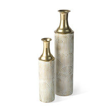 Load image into Gallery viewer, Set of 2 Modern White and Gold Metal Floor Vases