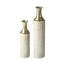 Load image into Gallery viewer, Set of 2 Modern White and Gold Metal Floor Vases