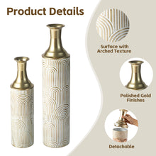 Load image into Gallery viewer, Set of 2 Modern White and Gold Metal Floor Vases