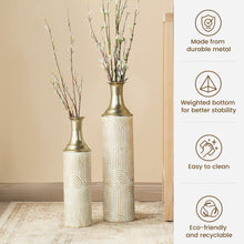 Load image into Gallery viewer, Set of 2 Modern White and Gold Metal Floor Vases