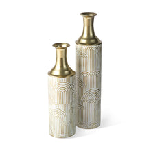 Load image into Gallery viewer, Set of 2 Modern White and Gold Metal Floor Vases