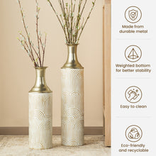 Load image into Gallery viewer, Set of 2 Modern White and Gold Metal Floor Vases