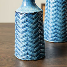 Load image into Gallery viewer, Set of 2 Modern Brilliant Blue Chevron Ceramic Table Vases
