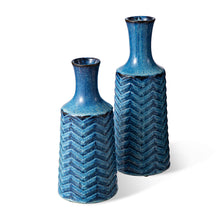 Load image into Gallery viewer, Set of 2 Modern Brilliant Blue Chevron Ceramic Table Vases