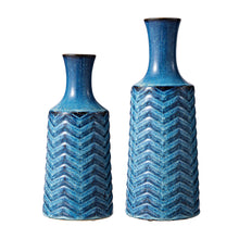 Load image into Gallery viewer, Set of 2 Modern Brilliant Blue Chevron Ceramic Table Vases