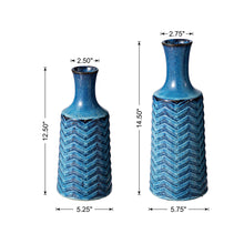 Load image into Gallery viewer, Set of 2 Modern Brilliant Blue Chevron Ceramic Table Vases
