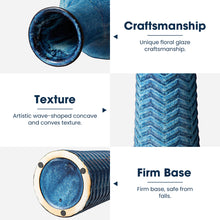 Load image into Gallery viewer, Set of 2 Modern Brilliant Blue Chevron Ceramic Table Vases