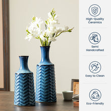 Load image into Gallery viewer, Set of 2 Modern Brilliant Blue Chevron Ceramic Table Vases