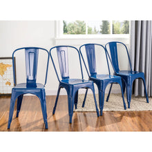 Load image into Gallery viewer, Navy Blue Vintage Stackable Metal Side Dining Chairs, Set Of 4