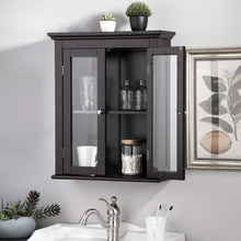 Load image into Gallery viewer, Wooden Wall Mounted Storage Cabinet with Glass Double Doors, Espresso