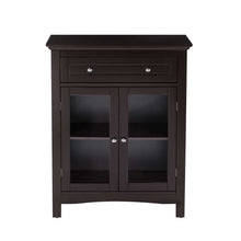Load image into Gallery viewer, Wooden Free Standing Storage Cabinet with Drawer and Glass Double Doors, Espresso