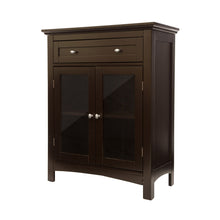 Load image into Gallery viewer, Wooden Free Standing Storage Cabinet with Drawer and Glass Double Doors, Espresso