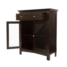Load image into Gallery viewer, Wooden Free Standing Storage Cabinet with Drawer and Glass Double Doors, Espresso