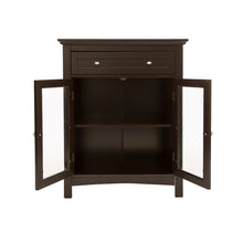 Load image into Gallery viewer, Wooden Free Standing Storage Cabinet with Drawer and Glass Double Doors, Espresso