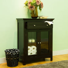 Load image into Gallery viewer, Wooden Free Standing Storage Cabinet with Drawer and Glass Double Doors, Espresso