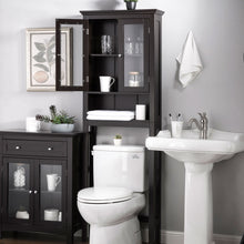 Load image into Gallery viewer, Wooden Free Standing Storage Cabinet with Glass Double Doors, Espresso