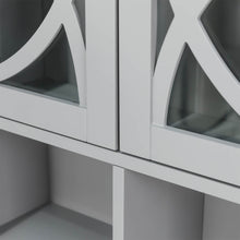 Load image into Gallery viewer, 68.25"H Wooden Bathroom Free Standing Storage Cabinet Spacesaver with Glass Double Doors, Gray