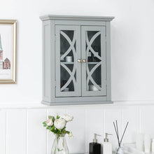 Load image into Gallery viewer, Wooden Wall Mounted Storage Cabinet with Glass Double Doors, Gray
