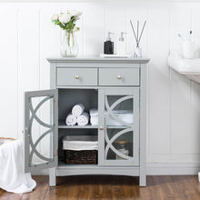 Load image into Gallery viewer, Wooden Free Standing Storage Cabinet with Glass Double Doors and Drawer, Gray