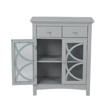 Load image into Gallery viewer, Wooden Free Standing Storage Cabinet with Glass Double Doors and Drawer, Gray