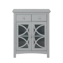 Load image into Gallery viewer, Wooden Free Standing Storage Cabinet with Glass Double Doors and Drawer, Gray