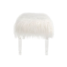 Load image into Gallery viewer, 44.88"L White Faux Fur Acrylic Bench with Acrylic Legs