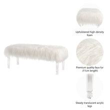 Load image into Gallery viewer, 44.88"L White Faux Fur Acrylic Bench with Acrylic Legs