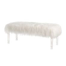 Load image into Gallery viewer, 44.88"L White Faux Fur Acrylic Bench with Acrylic Legs