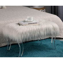 Load image into Gallery viewer, 24.00"L White Faux Fur Upholstered Bench with Acrylic Legs