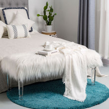 Load image into Gallery viewer, 44.88"L White Faux Fur Acrylic Bench with Acrylic Legs