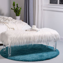Load image into Gallery viewer, 44.88"L White Faux Fur Acrylic Bench with Acrylic Legs