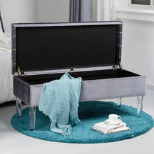 Load image into Gallery viewer, 44.88"L Grey Padded Velvet Storage Ottoman Bench with Acrylic Legs
