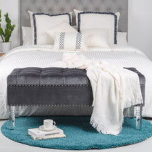 Load image into Gallery viewer, 44.88"L Grey Padded Velvet Storage Ottoman Bench with Acrylic Legs